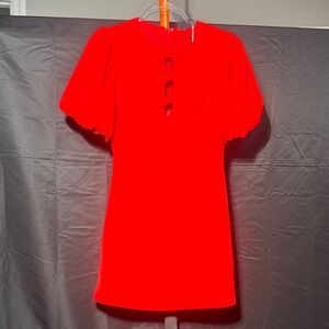 Red Puff Sleeve Mini Dress